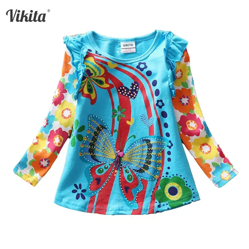 VIKITA/футболки для девочек с длинными рукавами; roupa infantil; детская одежда принцессы с героями мультфильмов; Детские футболки; топы; L3916 MIX - изображение