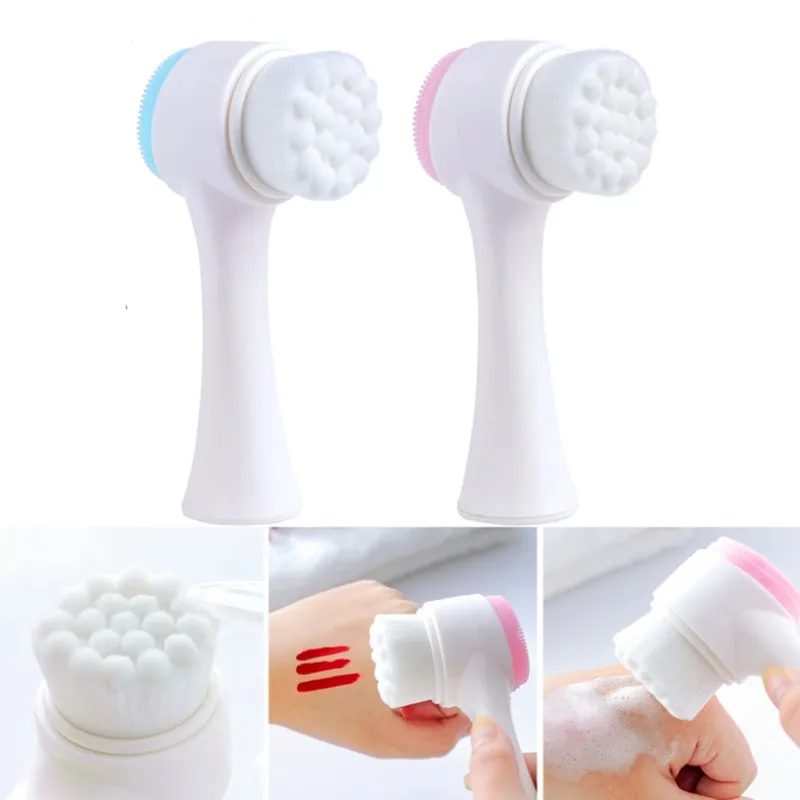 

Double Side Silicone Facial Cleanser Brush Portable Size 3D Face Cleaning Vibration Massage Face Washing Product Skin Care Tool