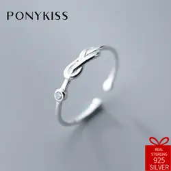 PONYKISS Классический 100% 925 пробы простой узел открытие Изменение размера Творческий кольцо Jewelry для женщин День рождения Юбилей Подарок