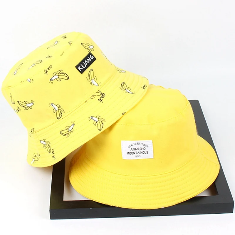 Fashion Panama Bucket Hat Men Women Double Sided Summer Bucket Cap Banana Print Yellow Hat Bob Hat Hip Hop Gorros Fisherman Hat - Цвет: HT2950YW