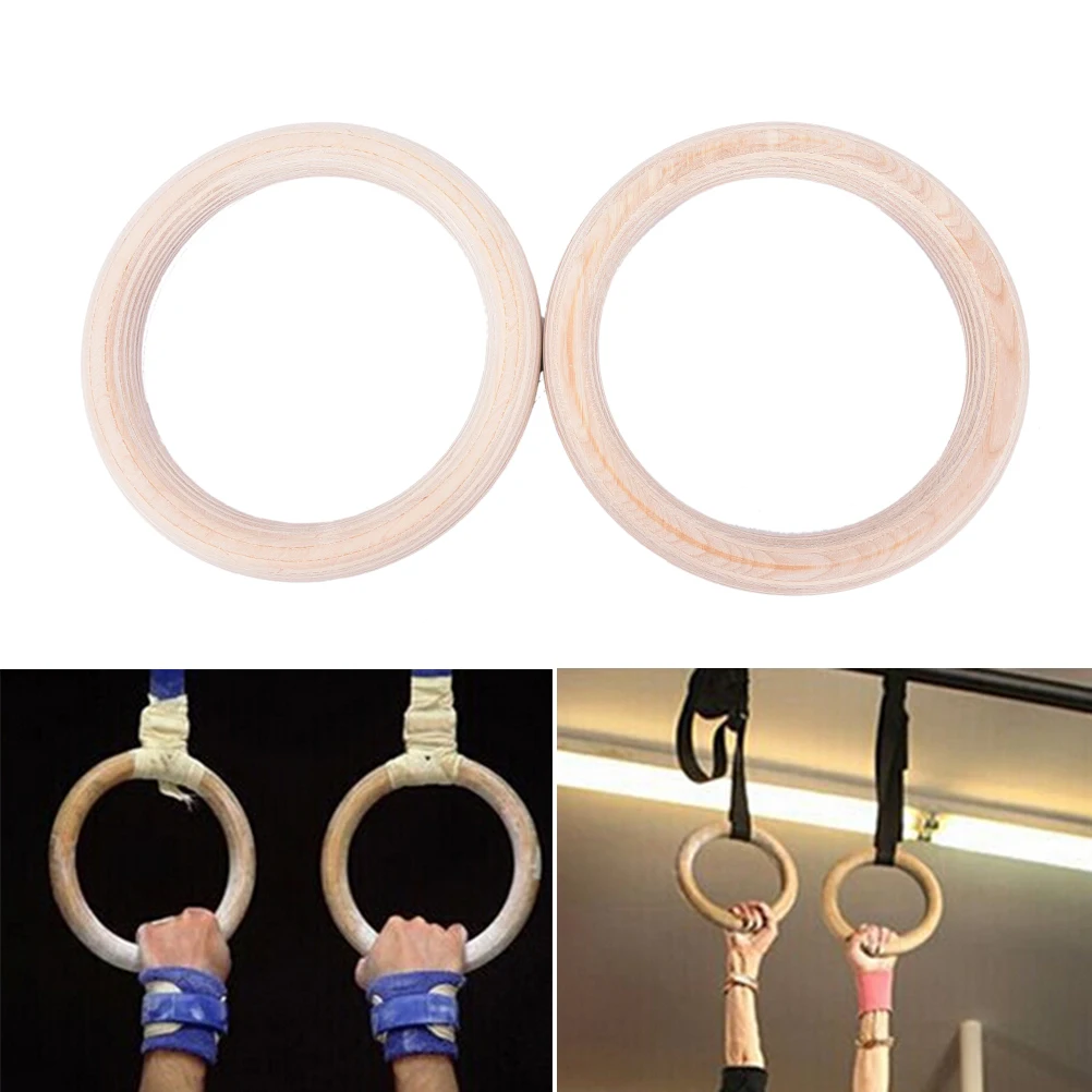 2PCS Wooden Exercise Fitness Gymnastic Rings Gym Exercise Pull Ups Muscle Ups Wholesale 28cm