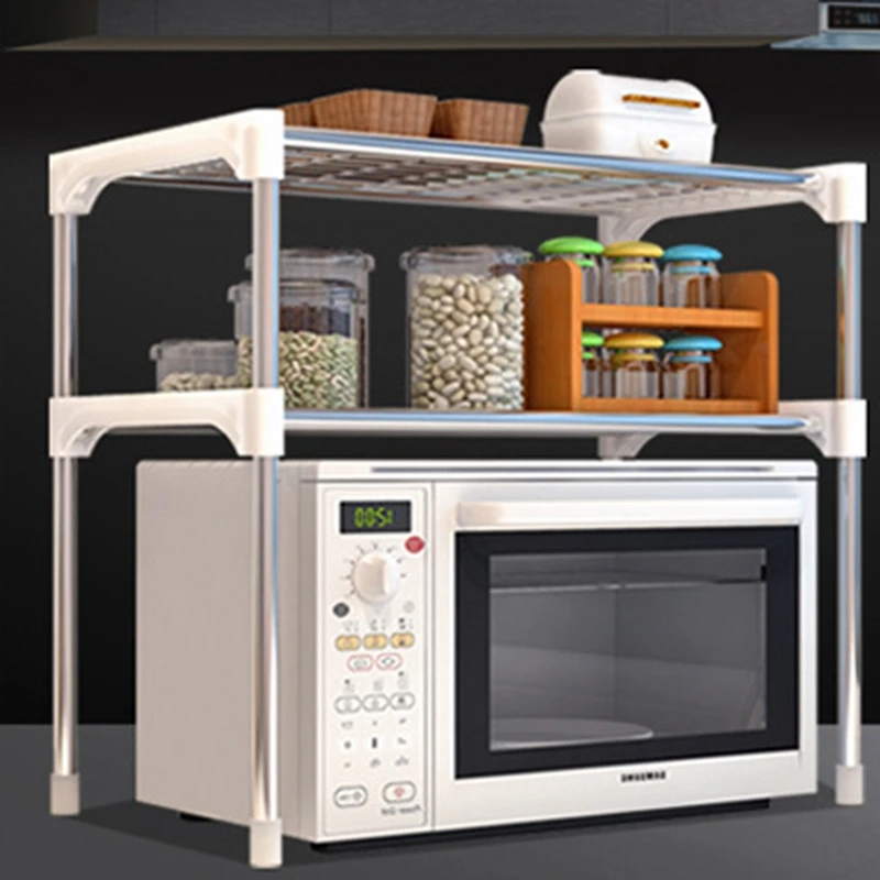Online Einstellbare Stahl Mikrowelle Regal Abnehmbare Rack Küche Geschirr Regale Hause Bad Storage Rack Halter