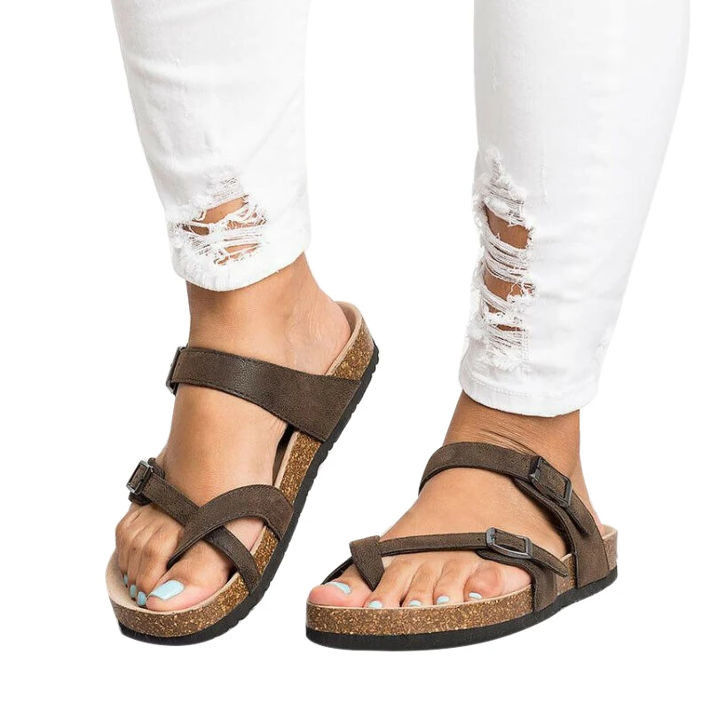Женские сандалии летние туфли с Т-образным ремешком на пробковой подошве плоские сандалии женские размера плюс вьетнамки женские мягкие тапочки на плоской подошве - Цвет: Многоцветный