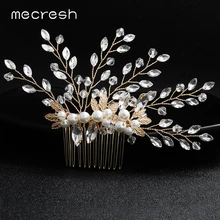 Mecresh Marquise Хрустальная Свадебная расческа для волос/заколка для волос, ювелирное изделие золотого цвета, украшение для волос невесты, свадебные аксессуары для волос FS264