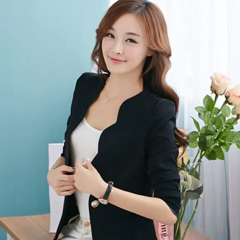 Spring OL Fashion Women Slim Blazer Coat Casual Jacket Long Sleeve One Button Suit Ladies Work Blazers