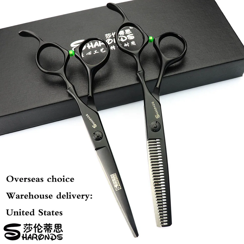 

Japan 440c black cutting scissors hair scissors barber shop 6 inch Sharonds professional hairdressing scissors thinning scissors