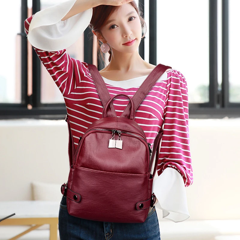 2018 Mochilas de cuero de mujer para niñas Sac a Dos mujeres mochila de viaje Mochila De mujer mochila Vintage mochila de hombro de mujer