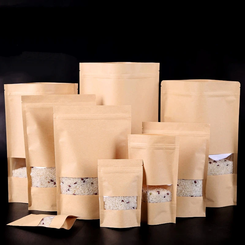 100pcs Kraft Paper Bag Zip Lock Bag With Window Tea Packaigng Bag Sachet Kraft Bag Packaging For Nuts Snacks Sweets Bag Free Bags Withbag With Window Aliexpress