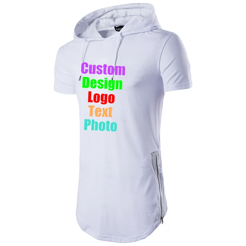 

Custom Logo Photo Text printed Men Hip Hop Hooded T shirt Short Sleeve Zipper Boy Punk Rock Tops personized Male Tees Tshirt Top