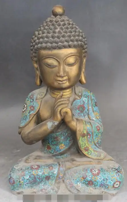 

S1115 14" China Tibet Old Cloisonne Enamel 24K Gold Shakyamuni Sakyamuni Buddha Statue