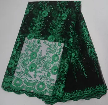 

Hot sale 5yard green african french lace fabric with beads african lace fabric 2019 nigerian lace fabrics for party dress PS-Q33