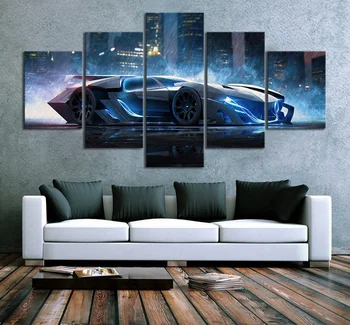 

5 Piece HD Picture Dark Knight Batman Batmobile Video Game Poster Wall Pictures for Living Room Decor