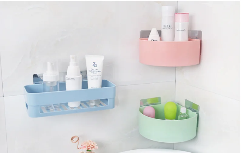 

1PC Bathroom Corner Storage Rack Organizer Shower Wall Shelf with Suction Cup Home Corner Kitchen Bathroom Shelves