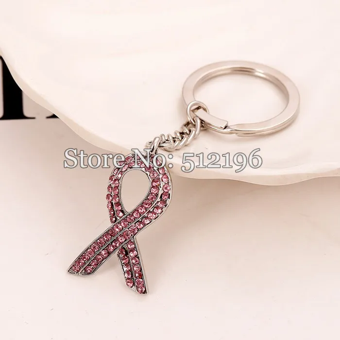 

PKC040(12), Promotional Gift Breast Cancer Awareness Pink Ribbon Crystal Rhinestone Key Chain Bowknot Key Ring Key Chain