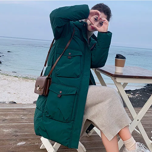 Big pocket Women Parks Tops Feminine Coat Clothing Warm Jacket Winter parkas Long Outerwear Fashion sobretudo feminino hat 442 - Цвет: green