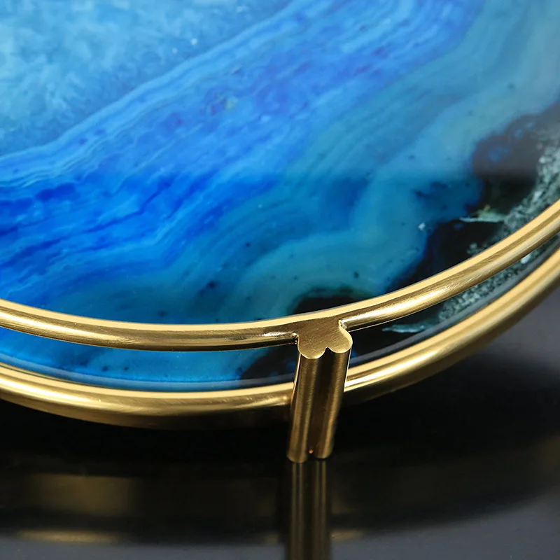 Агатовый камень круглая сервировочная тарелка с золотой подставкой роскошное украшение дома подарок Прямая поставка