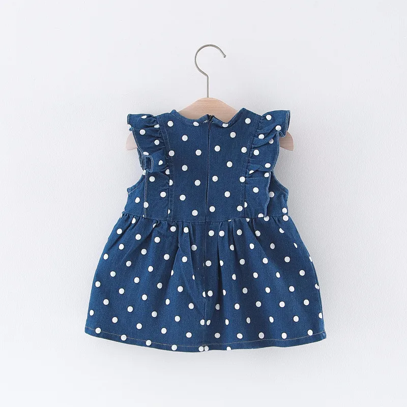 

AILEEKISS 2018 New Summer Girl Denim Dress Kids Baby Children Bow And Dot For Kids Sleeve Cute Clothes Baby Dress 1-3T JSB0070