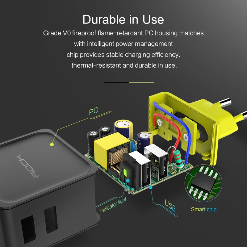 Оригинальное Универсальное зарядное устройство Rock 2.4A 2 USB для путешествий, 1 2 4 USB для быстрой зарядки телефона, в продаже