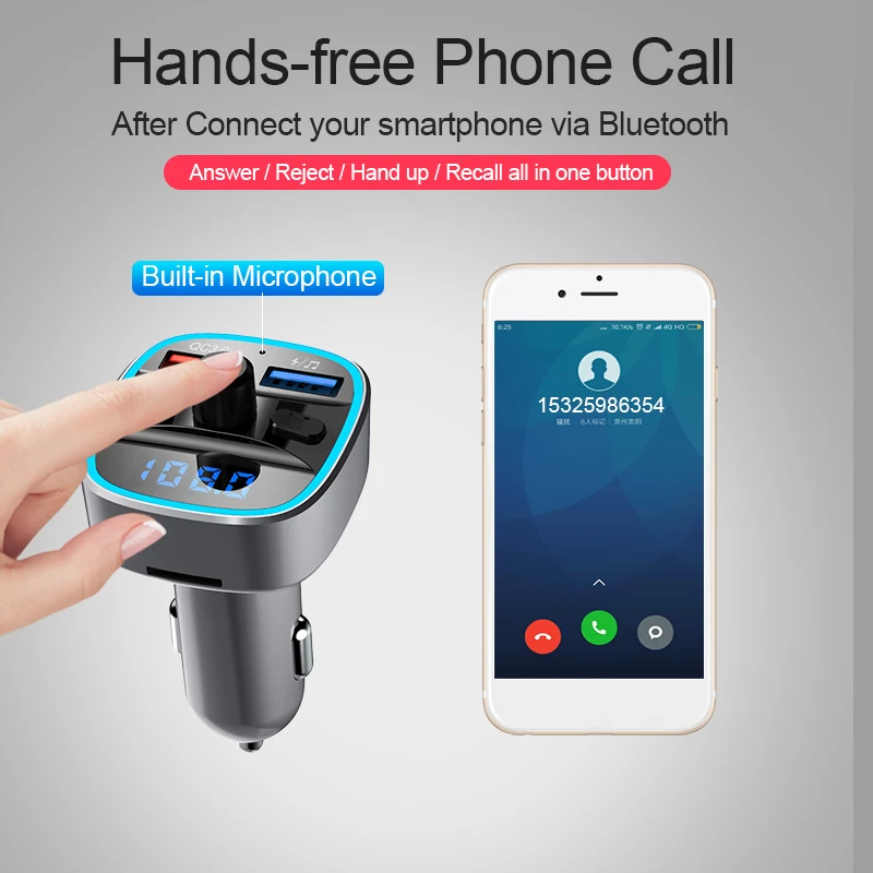 Skup Samochodowy odtwarzacz mp3 CDEN QC3.0 ładowarka samochodowa Bluetooth 5.0 nadajnik FM U dysk karta TF bezstratna muzyka połączenia głośnomówiące