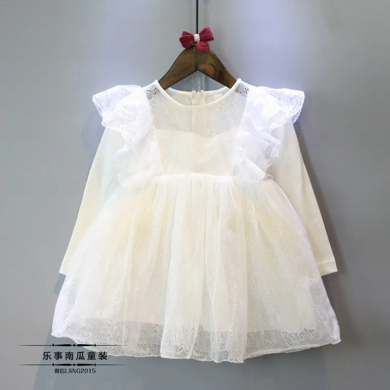 

2017 spring white baby girls dresses for party and wedding long sleeve girls princess costume children tutu dress clothes