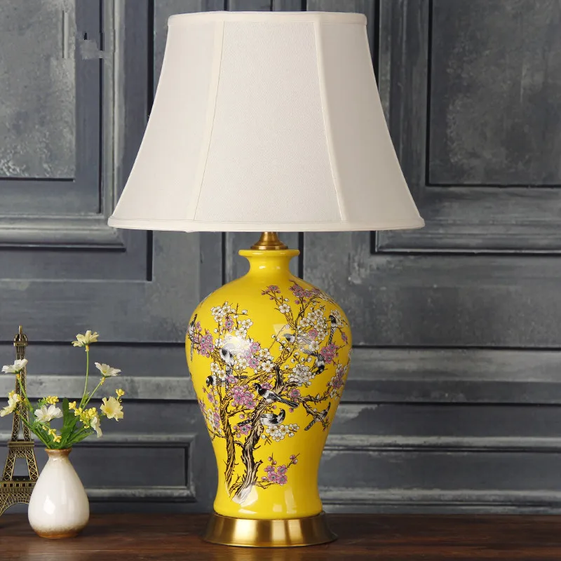 China Antique Living Room Vintage Table Lamp Porcelain Ceramic Table Lamp wedding decoration funny table lamp flower and bird  (2)