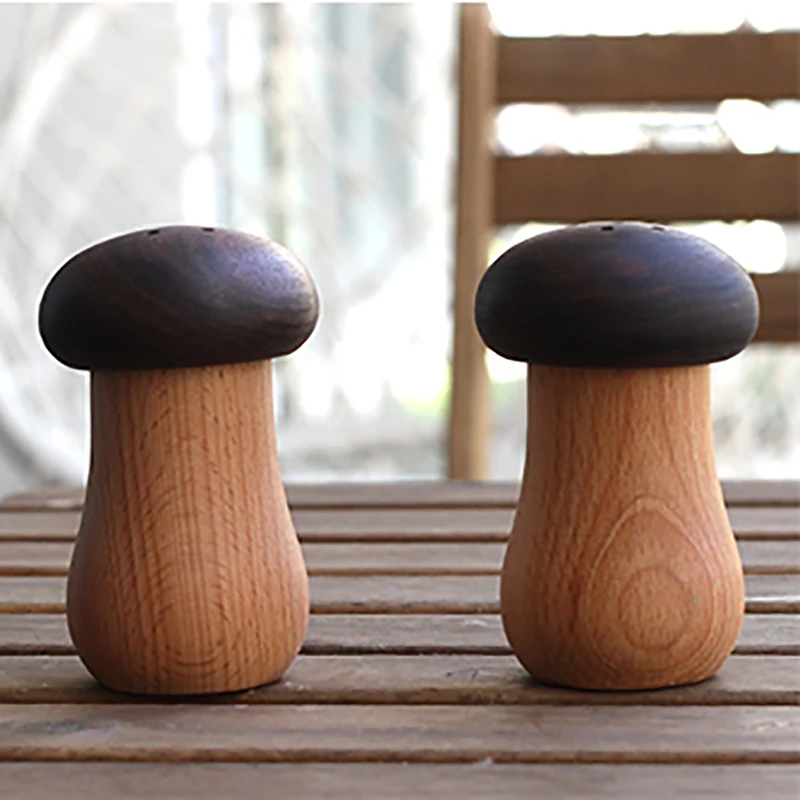 

Cute Handmade Wood Mushroom Spice Box Toothpick Cotton Swab Tank Pepper Herb Sugar Salt Seasoning Storage Jar Decoration