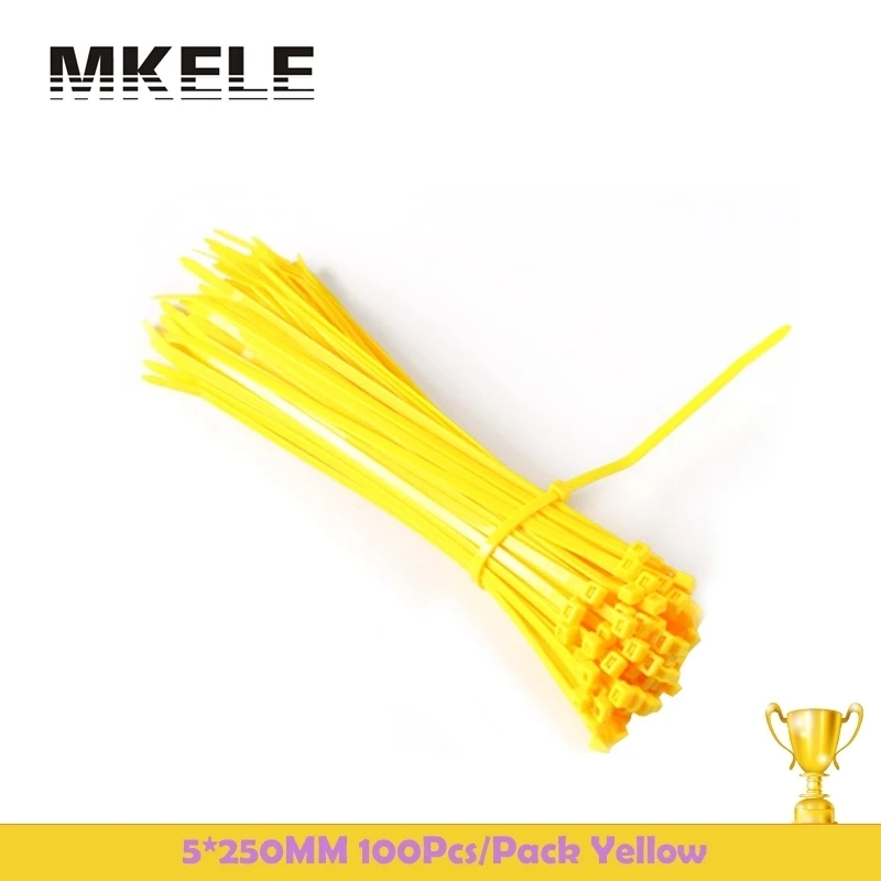

New Arrivals 5*250mm Self-Locking Nylon Cable Plastic Ties Straps 100Pcs/Pack Colorful  Zip Loop Wires Tidy Sort Colours Yellow