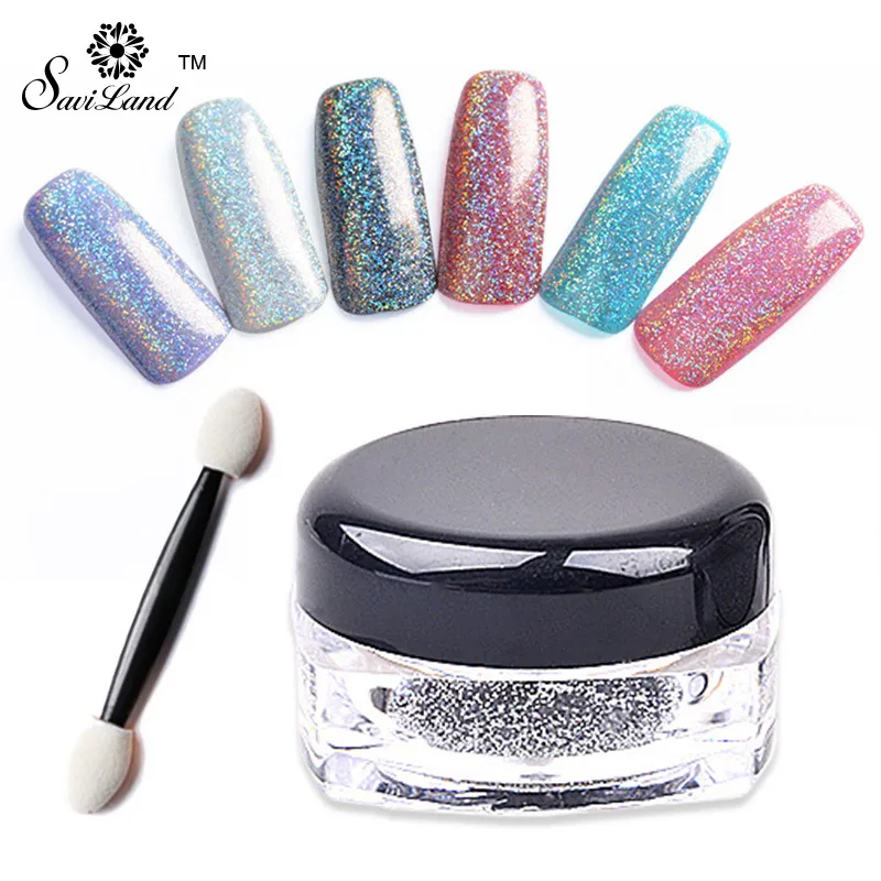 Saviland 1 Box Laser Silver Holographic Powder Dust Acrylic Nails Art ...