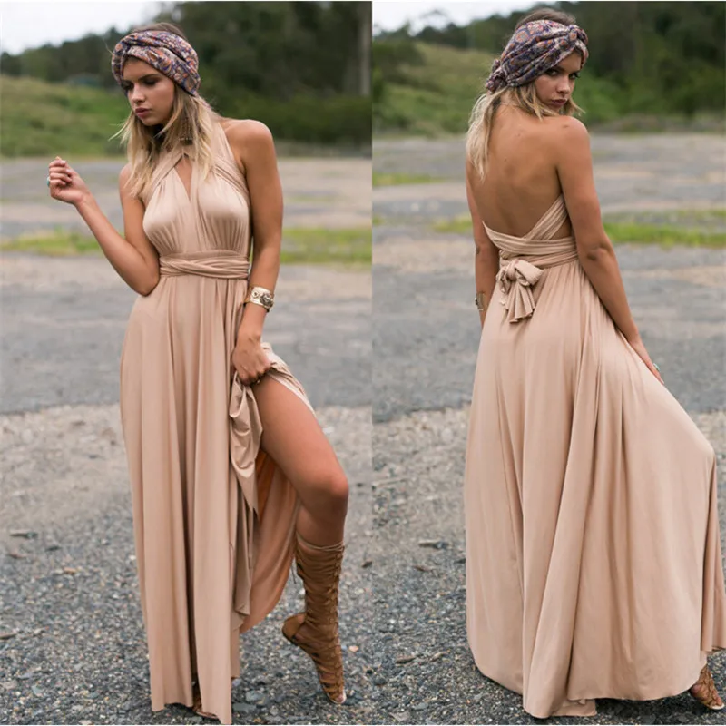 

Sexy Long Dress Bridesmaid Formal Multi Way Wrap Convertible Infinity Maxi Dress Navy Blue Hollow Out Party Bandage Vestidos