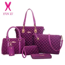 Yanxi venta directa de fábrica de bolsos de mujer de lujo clásico 6 sets enrejado de diamante de la manera de las mujeres del paño de oxford bolsas de hombro mensajero