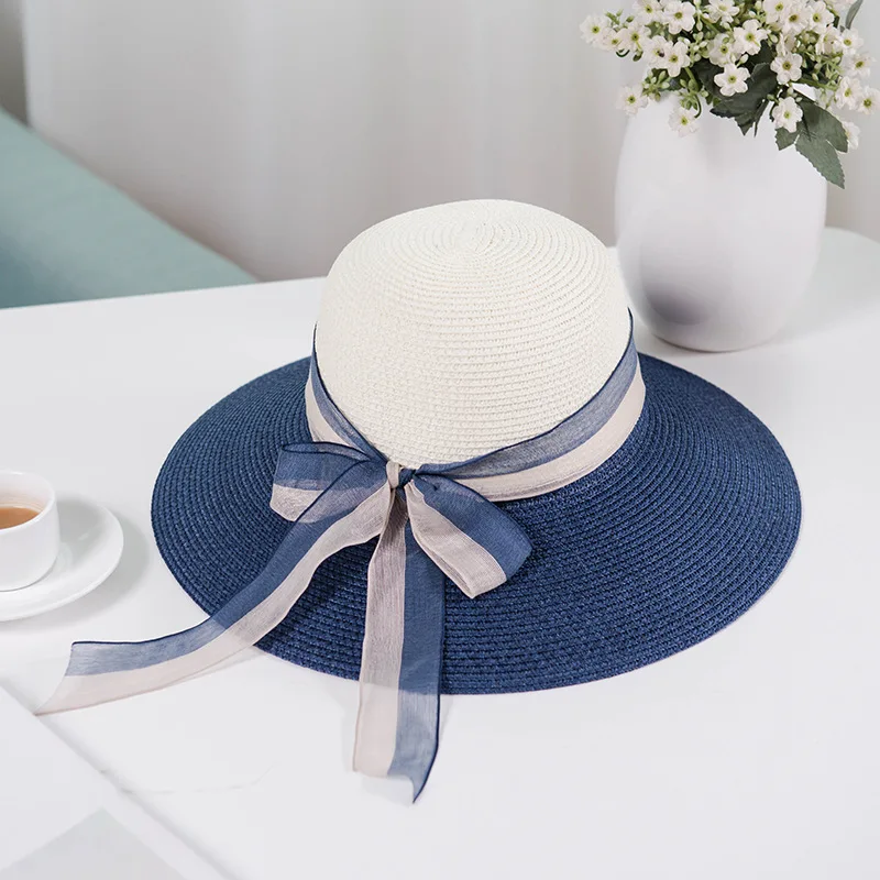 

Summer Sun Hats for Women Beach Cap UV Protection Straw Hat Female Visor Seaside Holiday Travel Bow Sun Hat Wide Brim Packable
