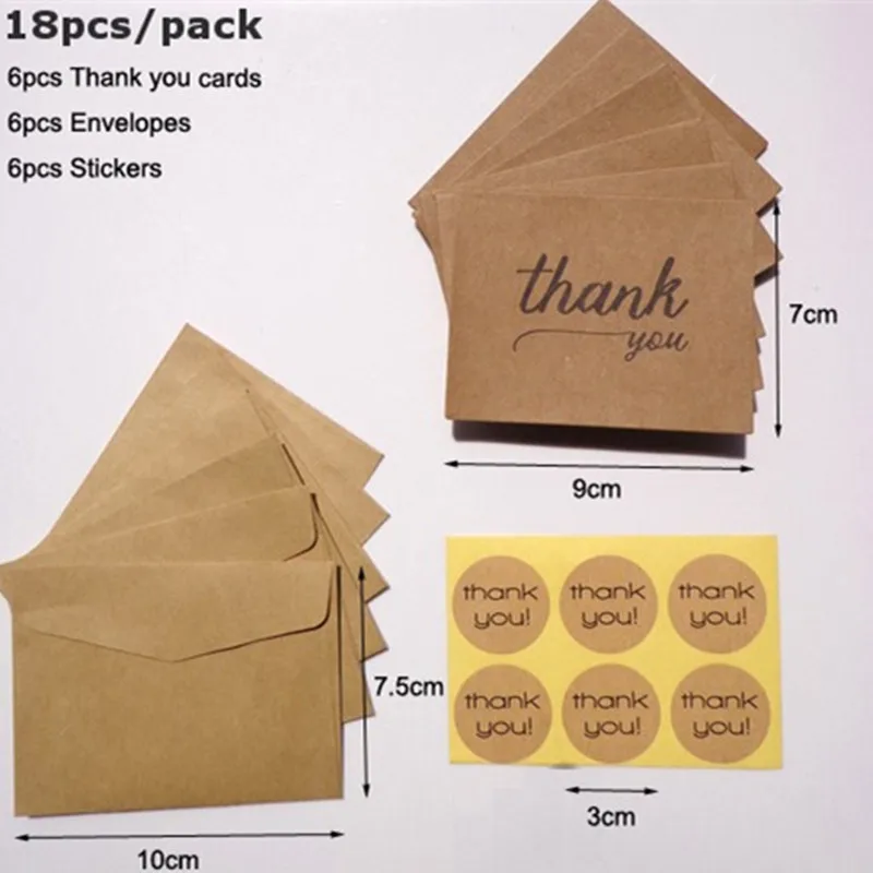  6pcs Vintage Kraft Paper Birthday Card Kids Gifts Greeting Card with Envelope Sticker Thank You Car - 33025397682
