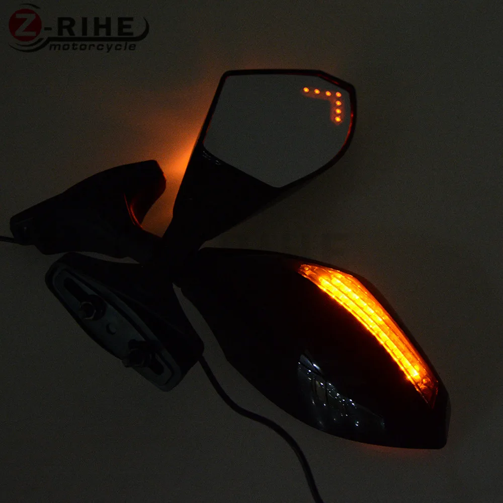 

for 2x Black Motorcycle Rearview Mirror Side Mirrors With Turn Signals LED Lights Universal For Ducati Triumph Honda Kawasaki Ya