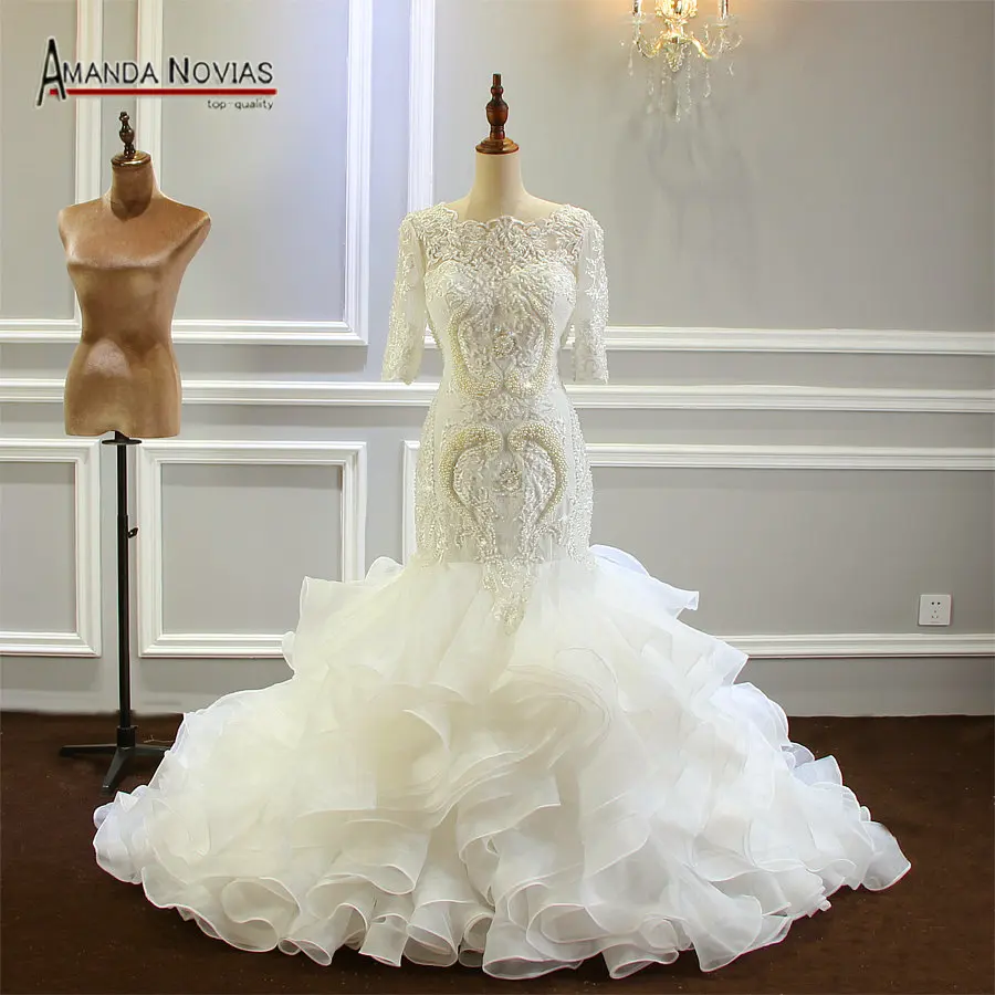 

Stunning Full Beading African Mermaid Wedding Dress With Half Sleeves 2019