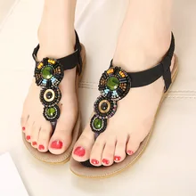 2016 New National Diamond Bohemian Flat Sandals font b Women b font Girls Beading Slippers Summer
