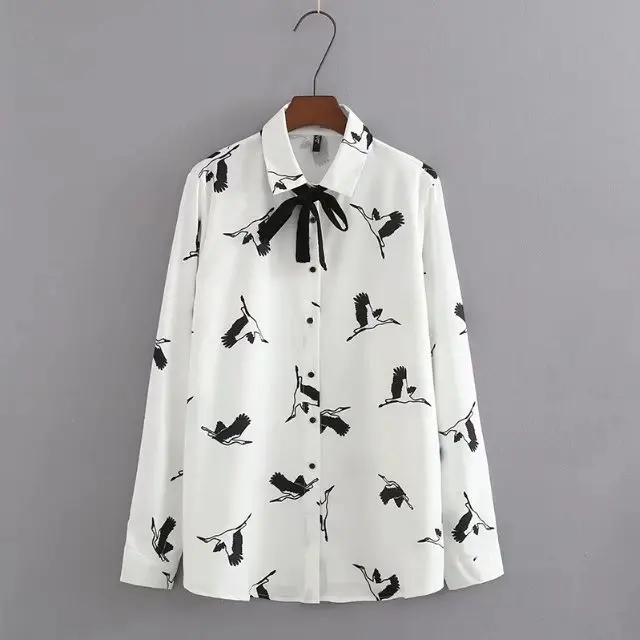 

Fashion Blouse Women Shirt TZE37-998 Fashion Wind Bow Xianhe Print Shirt