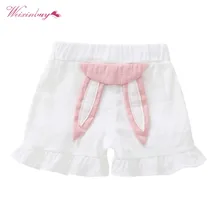 Милые летние шорты для маленьких девочек; хлопковые свободные шорты с рисунком кролика; повседневные шорты для малышей