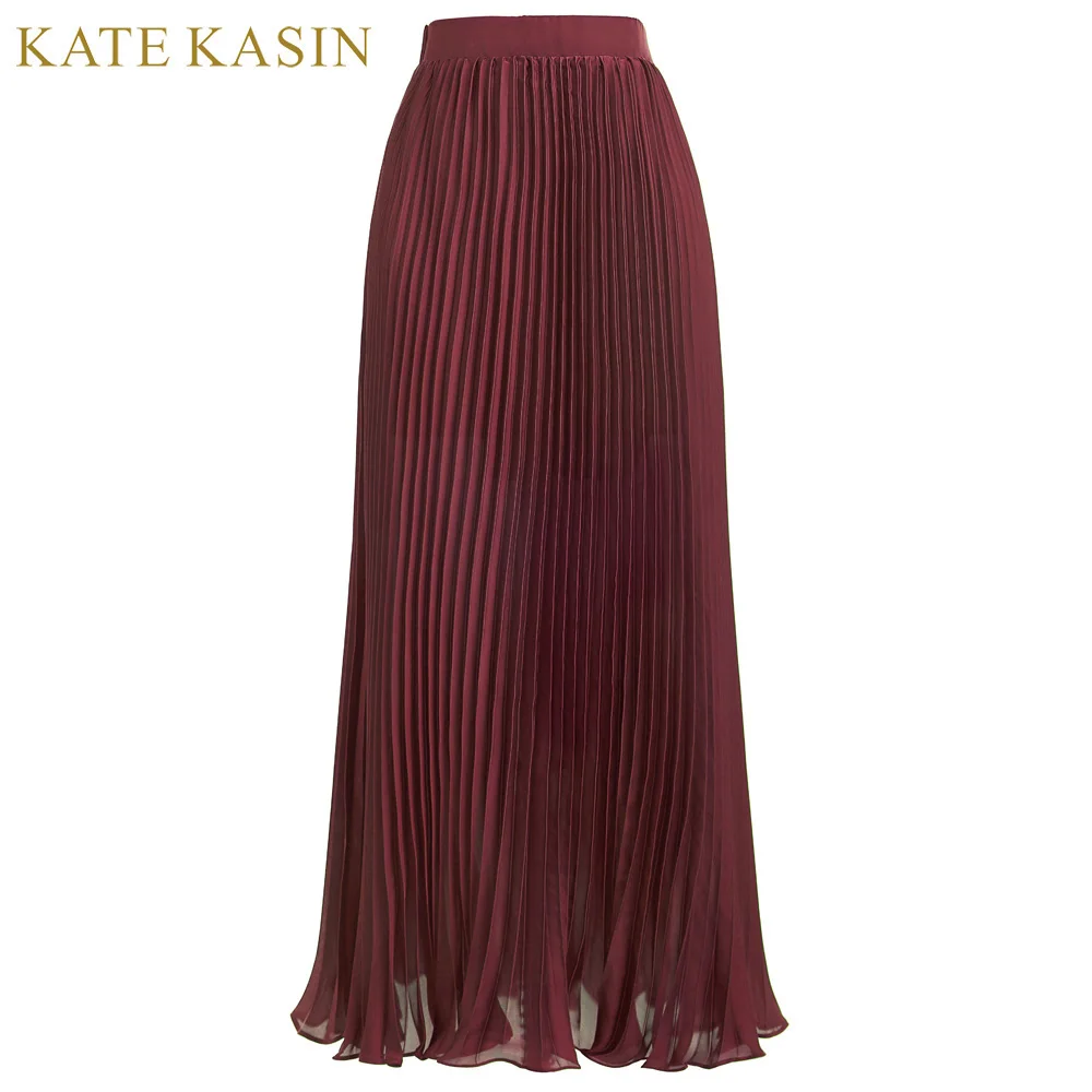 

Kate Kasin 2018 Fashion Women Summer Retro Wine Red Underskirt 50s Vintage Pleated Skirt Floor-Length Polyester Long Maxi Skirts
