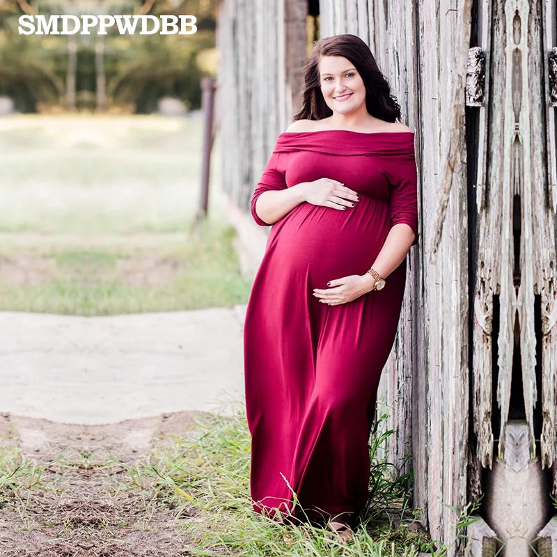 

SMDPPWDBB Maxi Maternity Dresses Spring Maternity Photography Props Pregnancy Dresses Long Sleeve Shoulderless Dresses Plus Size