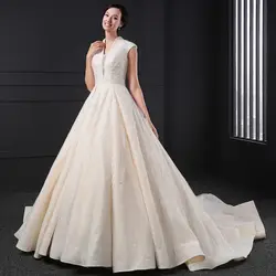 V-образным вырезом Аппликации line Cap Рукавом Молния Свадебное Платье 2016