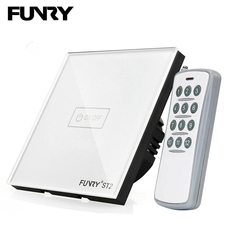 

FUNRY Touch Switch 1 Gang 1 Way Wireless Remote Control Light Bulb Switch With LED Indicator RF 433mhz 12 key Remote Controller