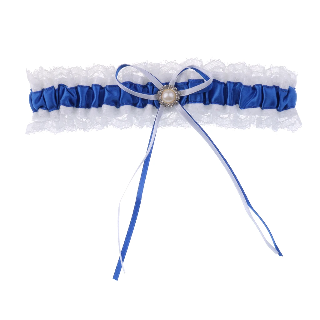 Elegant Bridal Garter Fashion Cute Women Crystal Charm Latest Bride's Wedding Sexy Garters Satin Lace Bow Knot Blue 