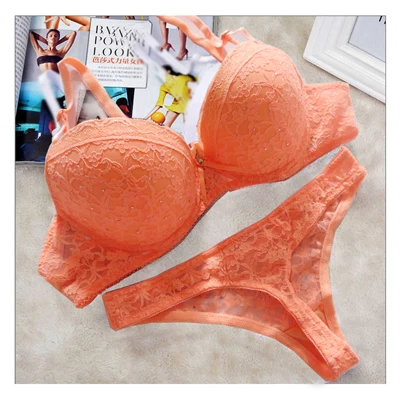 lace bra panty set Sexy Full Lace Floral Drill Underwear 34 36 38 40 ABC Cup Bra Sets Push Up Bra and Thong Set For Women Brassiere Set cheap underwear sets Bra & Brief Sets