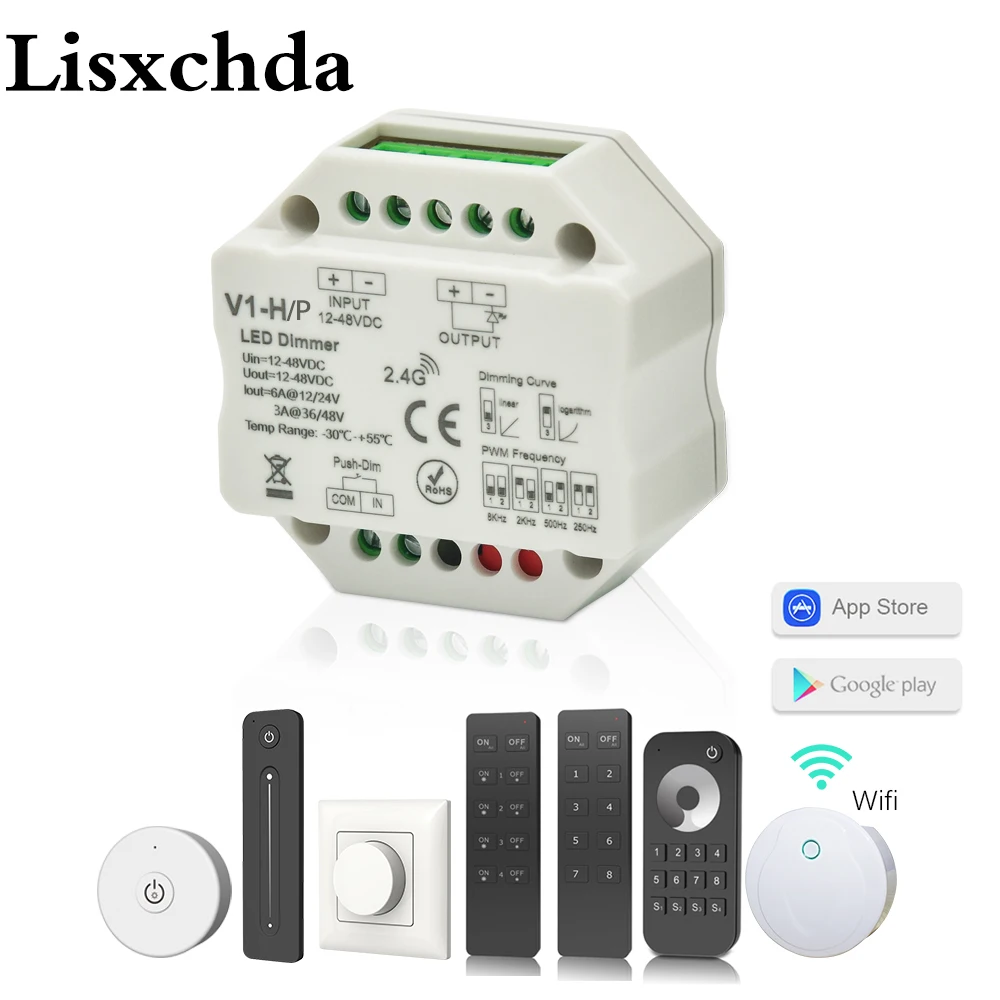 

LED Dimmer Switch 12V 24V PWM 2.4G LED Touch RF Wireless Remote 36V 48V Smart Wifi Dimmer Controller for Single Color LED Strip