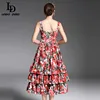 LD LINDA DELLA 2022 Fashion Runway Summer Dress Women's Spaghetti Strap Tiered Red Rose Floral Printed Elegant Midi Dress ► Photo 2/5