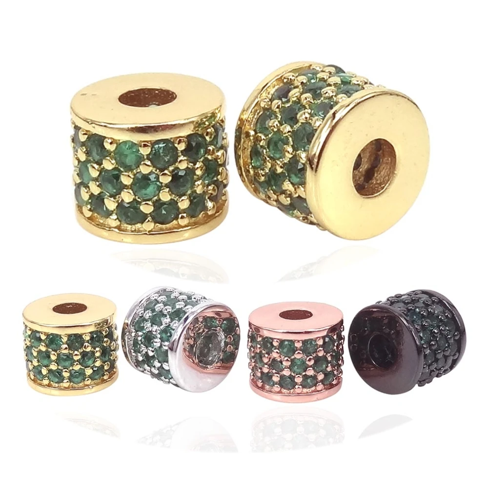

New Pure Gold Color Micro Pave EMERALDS Zircon Beads Fit For Anil Arjandas Bangles & Tulum Bracelets Diy Jewelry Accessories 2Pc