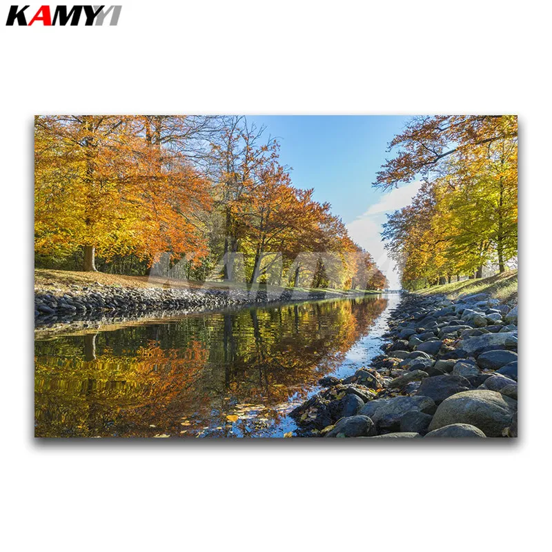 DIY 3D Diamond painting landscape Full Diamond mosaic Nature River Full Square Diamond embroidery Cross stitch maple tree_