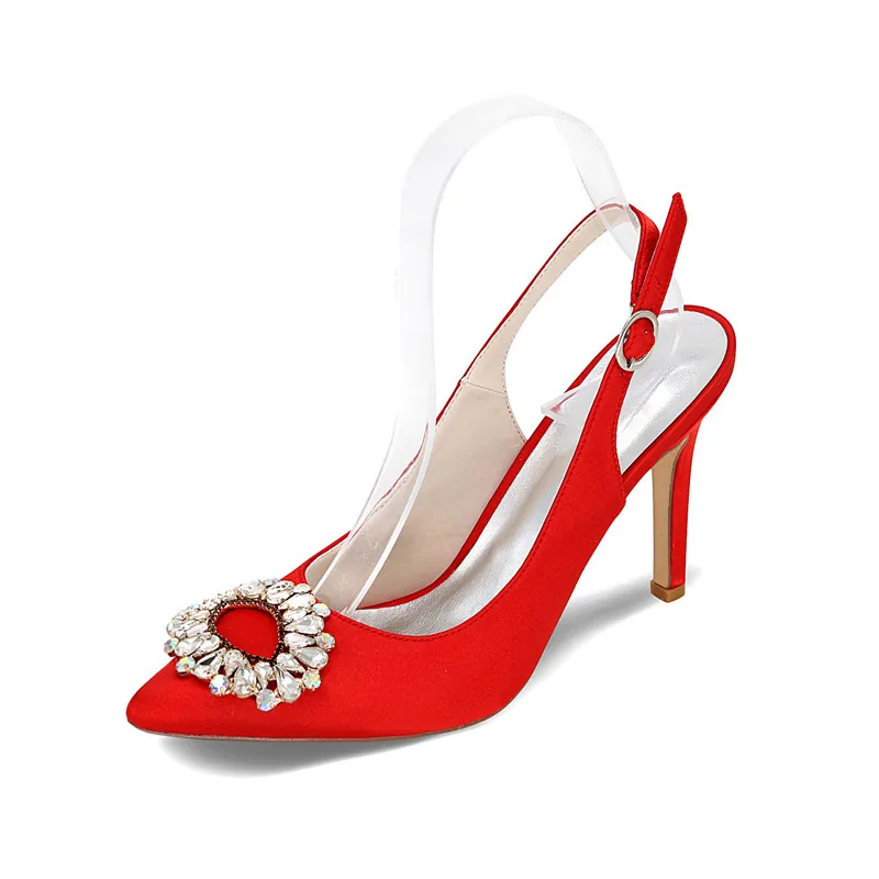 

OnnPnnQ High Heels Satin Crystals Women Wedding Shoes Pointed Toe Heeled Prom Evening Bridal Party Dress Pumps Women