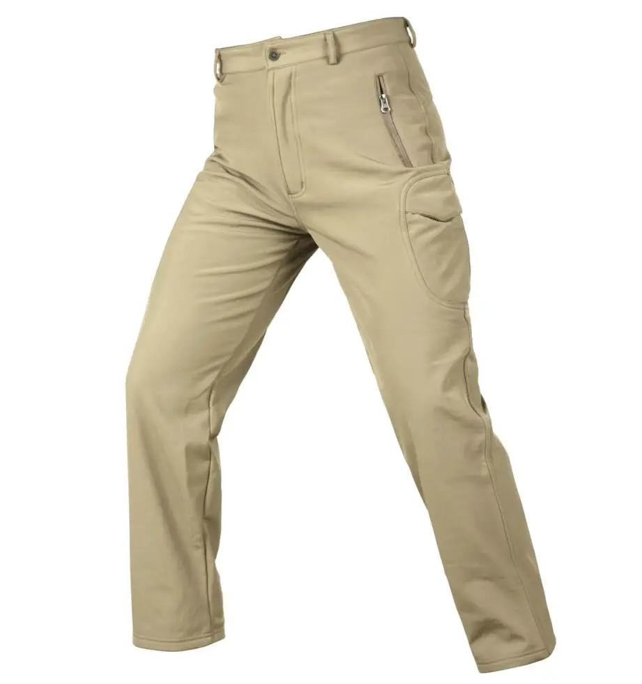 Тактические Военные камуфляжные штаны из кожи акулы, мужские зимние армейские водонепроницаемые теплые флисовые камуфляжные охотничьи теплые брюки S-3XL - Цвет: Khaki