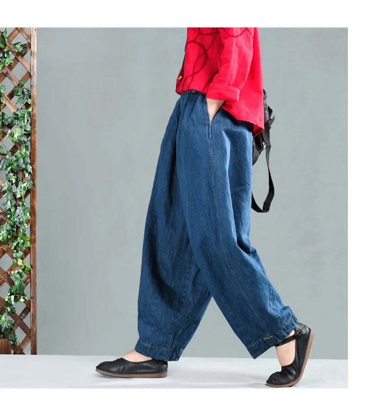 2019 New Women Loose Jeans Casual Denim Harem Pants Plus Size Elastic Waist Washed Jeans Trousers 4